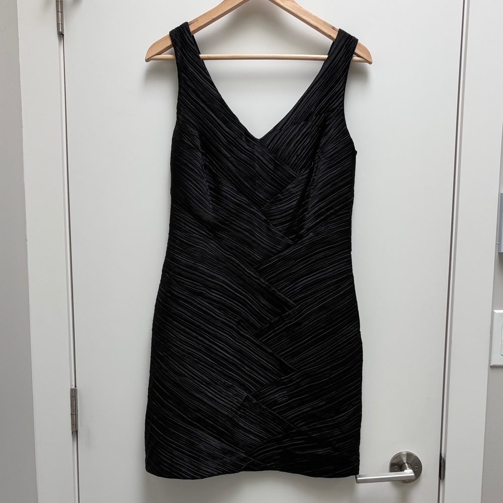 Max & Cleo Black Pleated V-Neck Mini Dress